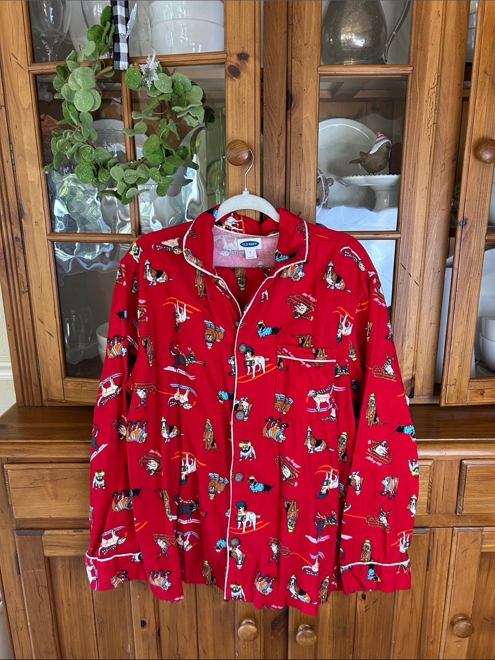 Old Navy Red Flannel Dog Pajama Set Mens Size L